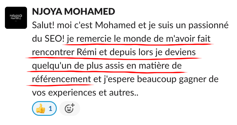 Échange dans la communauté Réussir Son SEO