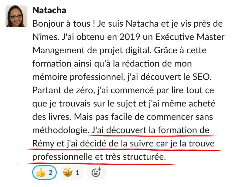 Échange dans la communauté Réussir Son SEO