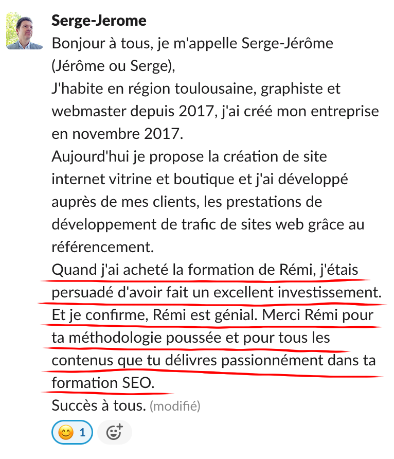Échange dans la communauté Réussir Son SEO