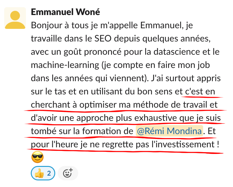 Échange dans la communauté Réussir Son SEO