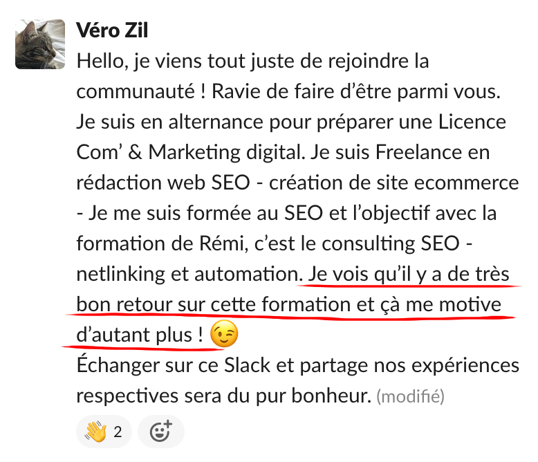 Échange dans la communauté Réussir Son SEO