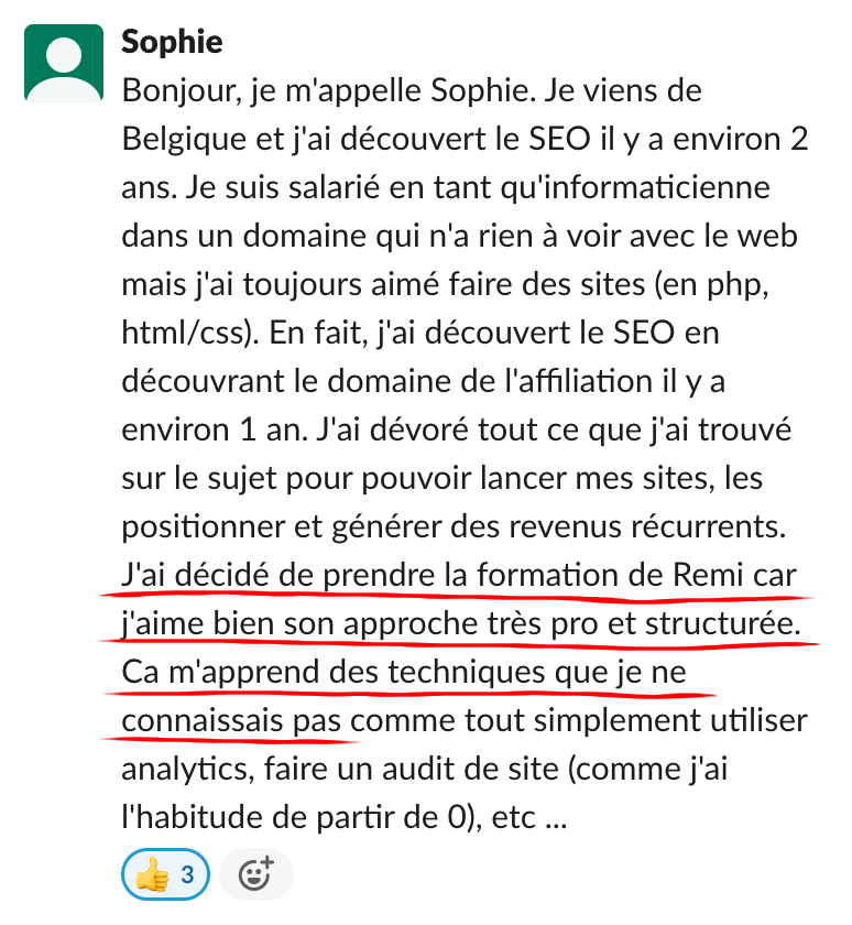 Échange dans la communauté Réussir Son SEO