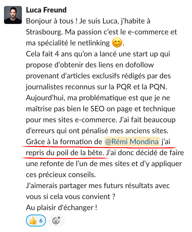 Échange dans la communauté Réussir Son SEO