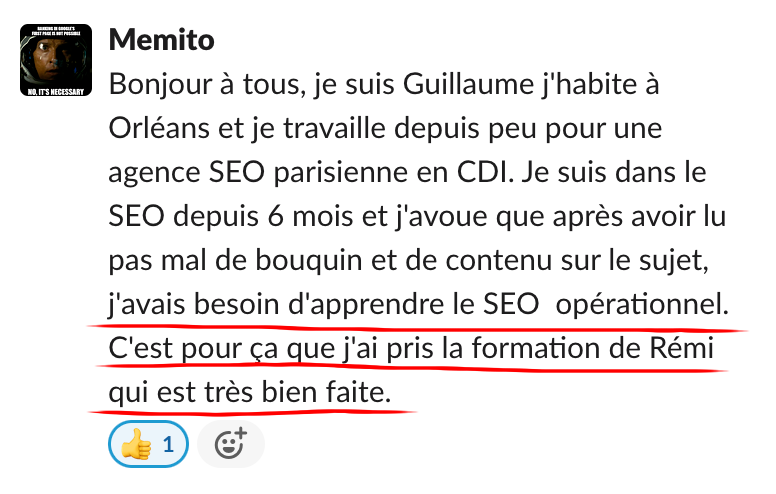 Échange dans la communauté Réussir Son SEO