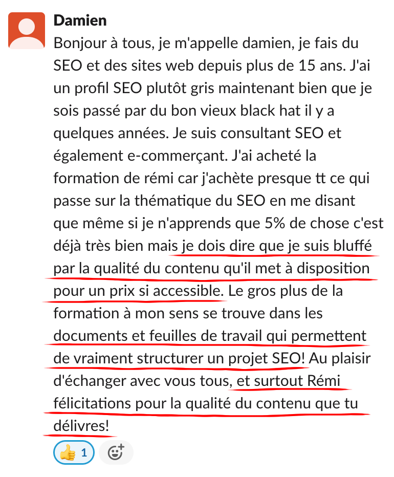 Échange dans la communauté Réussir Son SEO