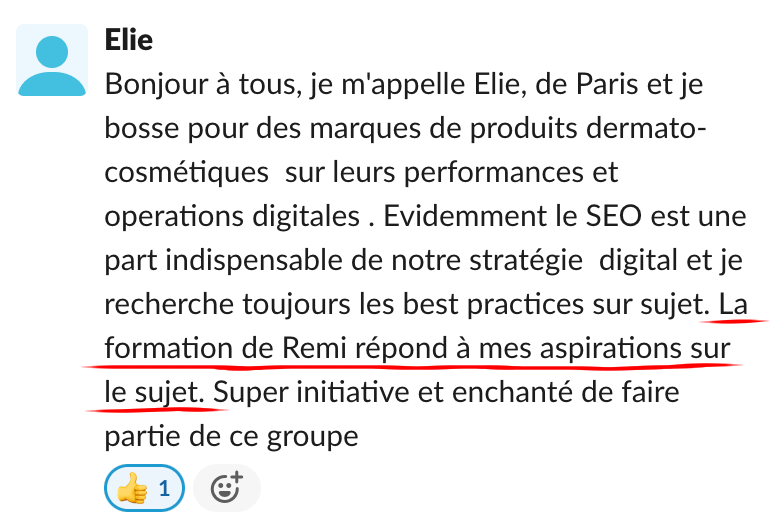 Échange dans la communauté Réussir Son SEO